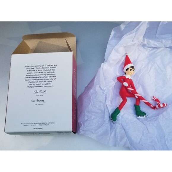 Hallmark Keepsake Ornament Elf on the Shelf Elf on Ice 2021 Candy Cane Hockey - Picture 2 of 2